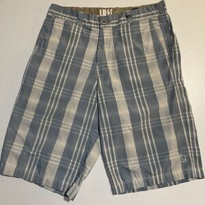 LOST Enterprises Men's Shorts Size 32 Blue Gray Plaid Chino Skate Logo